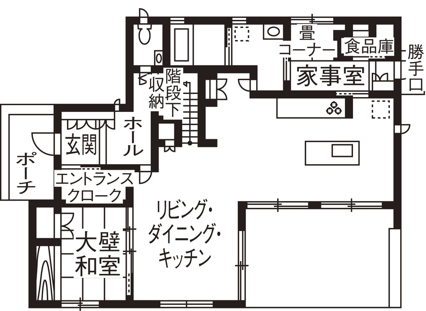 住友林業 【間取り図有/テラス】家の内も外も子どもたちの遊び場　大空間・大開口でのびのび快適にの間取り図null1階
