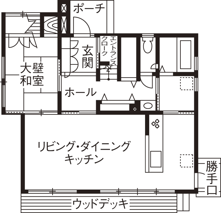 住友林業 【約40坪/間取り図有/ウッドデッキ】南に開けた高台ゆえの光と風、眺望　自然の心地よさを楽しめる家の間取り図null1階