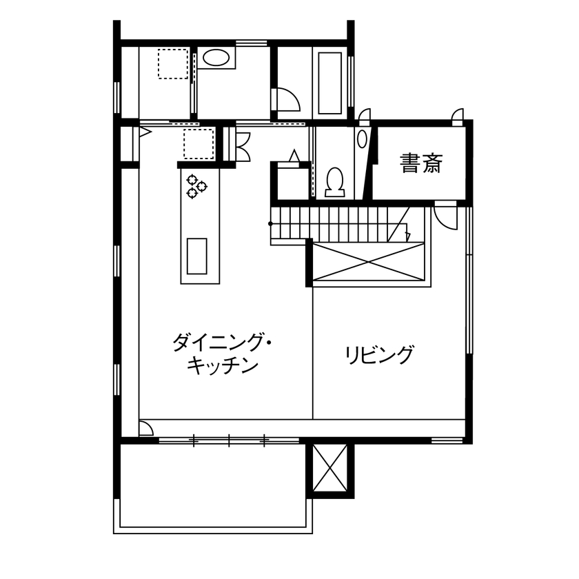 住友林業 【約40坪/間取り図有/2階リビング】プライバシーを守りながら叶えた大開口から空を眺める2階リビングの間取り図（4LDK）２階