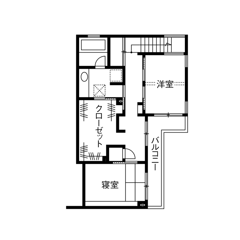 住友林業 【約30坪/間取り図有/ウッドデッキ】玄関土間や階段もLDKと一体に…木の心地よさに包まれた暮らしの間取り図（2LDK）２階