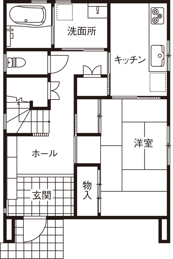 藤島建設 【3000万円台/40坪台/間取り図あり/二世帯住宅】細部まで「ハイレベル」にこだわったホテルライクな住まいの間取り図（5K以上）1階
