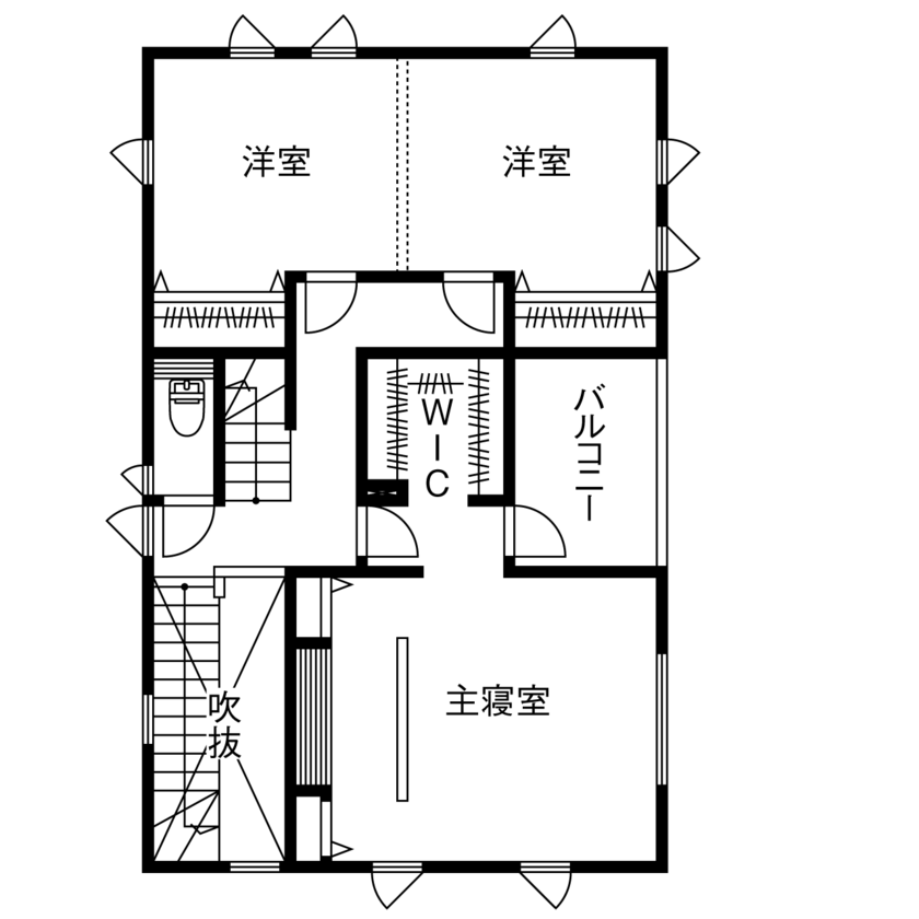 フレスコ 【1700万円／吹き抜け／スカイバルコニー／間取図あり】スカイバルコニーの開放感ときれいな空気を楽しむ家の間取り図（2LDK）2階