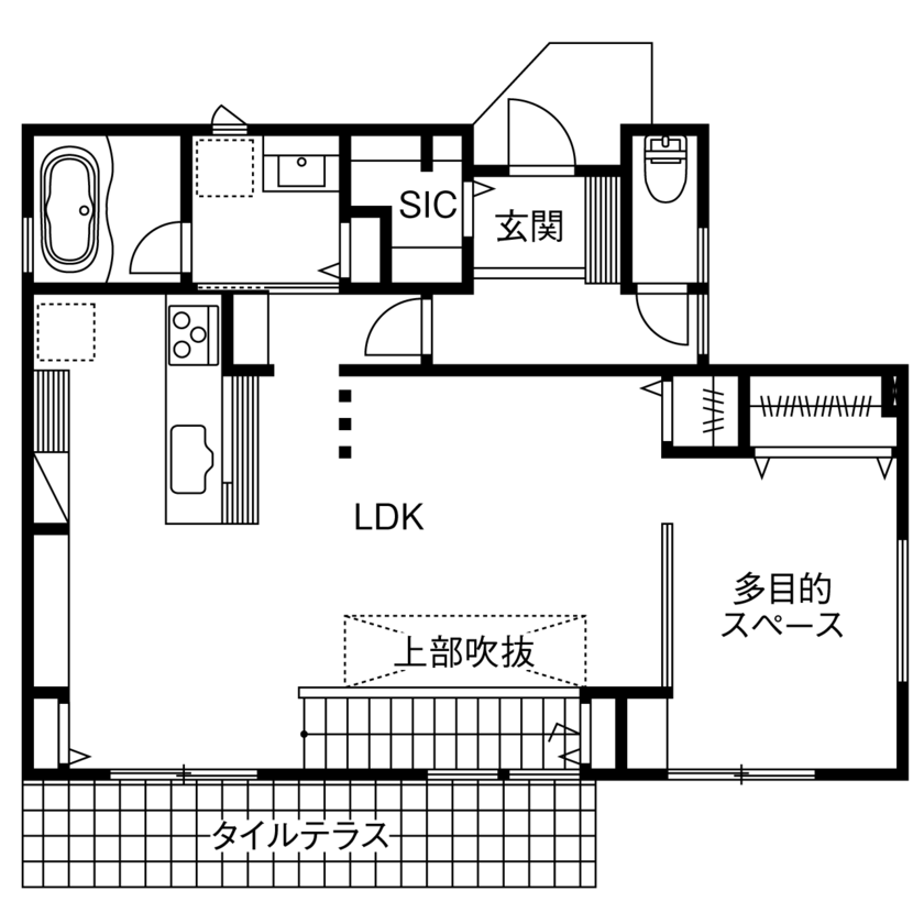 フレスコ 【1800万円／北欧モダン／広々LDK／間取図あり】ミッドセンチュリースタイルのスタイリッシュな住まいの間取り図（3LDK）1階