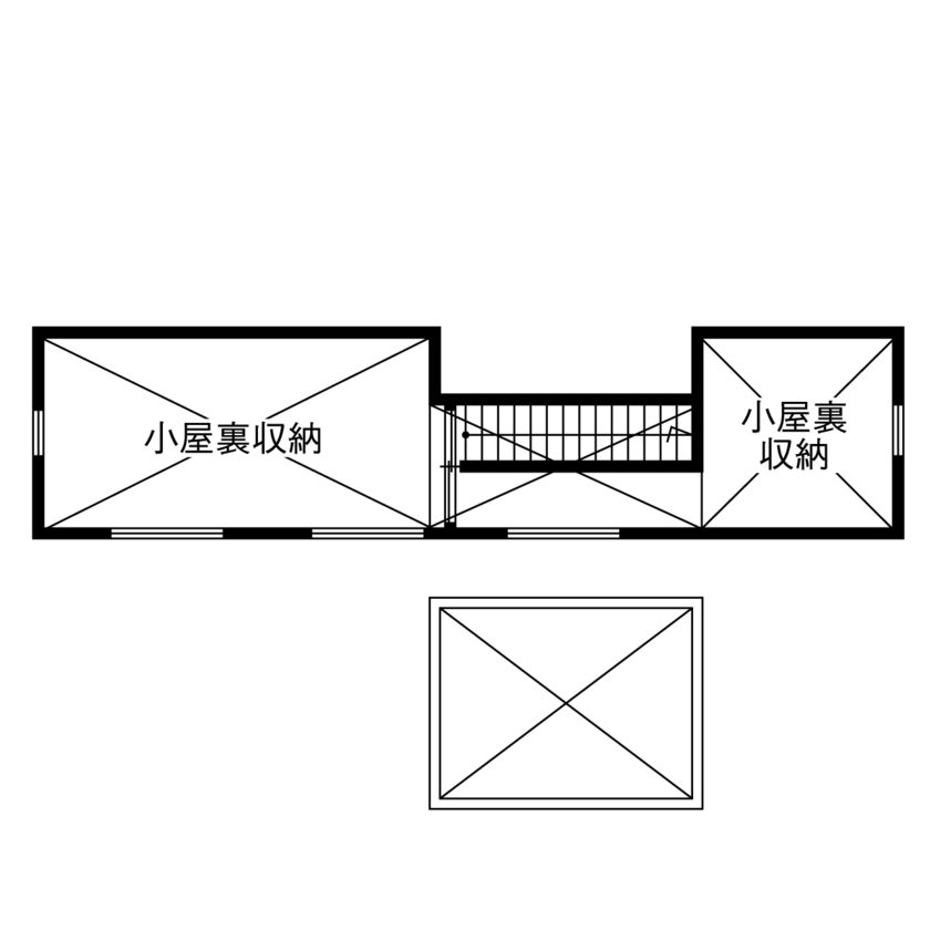 フレスコ 【2000万円／平屋／間取図あり】木の温もりとヴィンテージなインテリアを楽しむ平屋の間取り図（2LDK＋納戸+小屋裏）小屋裏