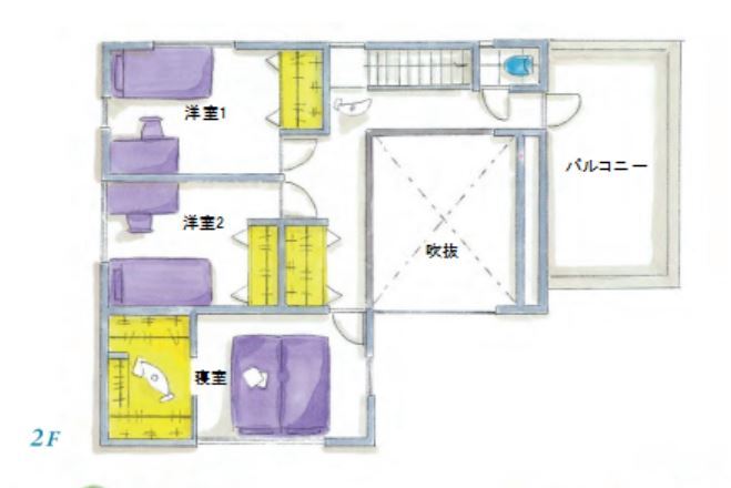 楽屋 【E-L/ラグジュアリーモダン/本体価格2,500～2,999万円/48.4坪】の間取り図（3LDK）2階