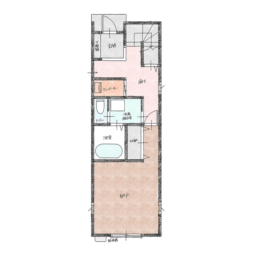 ニッカのいえ 【1000万円台/3階建て/狭小/土地20坪台/間取り図】2間間口でも開放的！使い勝手を考え抜いた3階建て住宅の間取り図（3LDK）1階