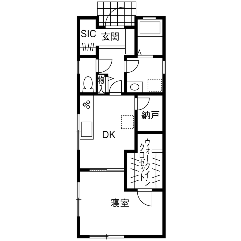ニッカのいえ 【1100万円台/間取り図】将来のコスパを考え、建て替えを決意！大容量収納を重視した平屋の家の間取り図（1DK）1階