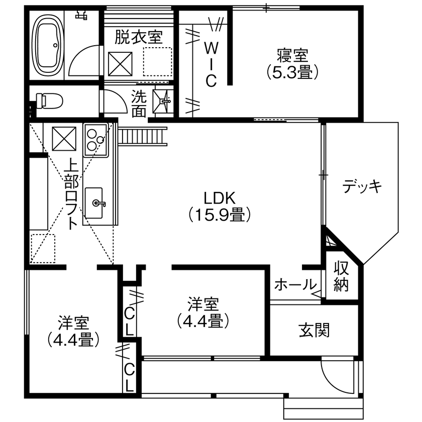 LIGhome 小牧・春日井(リグホーム) 【間取り図有｜1000万円台｜20坪台｜平屋】ワンフロアで家族がつながり、自然と調和するコンパクトな平屋の間取り図（3LDK＋ロフト）1階