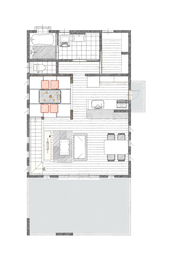 アイダ設計 【間取り図有/40坪台/2階リビング】7坪のバルコニーは多目的に使えるおしゃれスペースの間取り図（5K以上）2階
