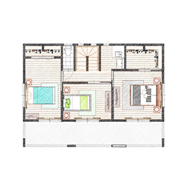 アイダ設計 【間取り図有/30坪台/太陽光発電】売電をローン返済に充当。収納充実で採光に優れた注文住宅の間取り図（4LDK）2階