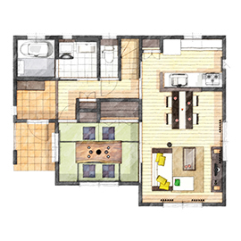 アイダ設計 【間取り図有/30坪台/収納充実】ペットと暮らす、工夫が詰まった家の間取り図（4LDK）１階