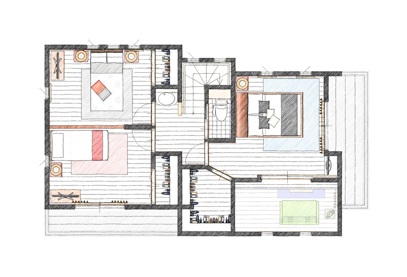 アイダ設計 【ZEH/間取り図有/30坪台/太陽光発電/オール電化】断熱性が自慢のゼロエネルギーハウスの間取り図（4LDK）2階