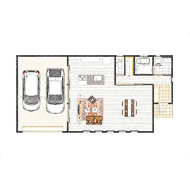 アイダ設計 【間取り図有/ビルトインガレージ/40坪台】リビングから愛車が見える、趣味を楽しむガレージのある家の間取り図（3LDK）1階