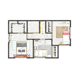 アイダ設計 【間取り図有/ビルトインガレージ/40坪台】リビングから愛車が見える、趣味を楽しむガレージのある家の間取り図（3LDK）2階