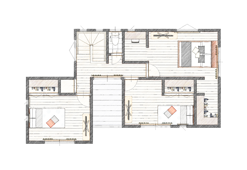 アイダ設計 【間取り図有/30坪台/4LDK】寒冷地でこそ暖かく暮らす。とにかく住みやすさにこだわった収納力抜群な家の間取り図（4LDK）2階