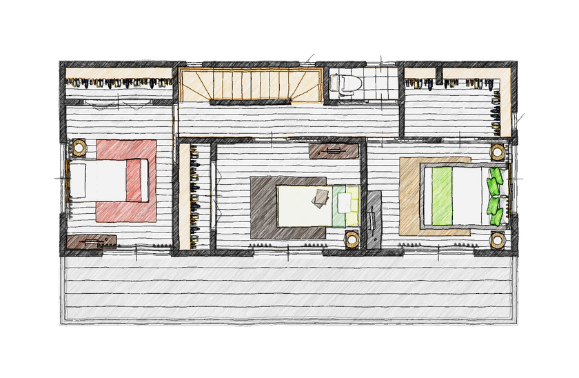 アイダ設計 【間取り図有/30坪台/4LDK/小屋裏収納】続きバルコニーで布団干しも便利！担当と安心して建てる注文住宅の間取り図（4LDK）2階