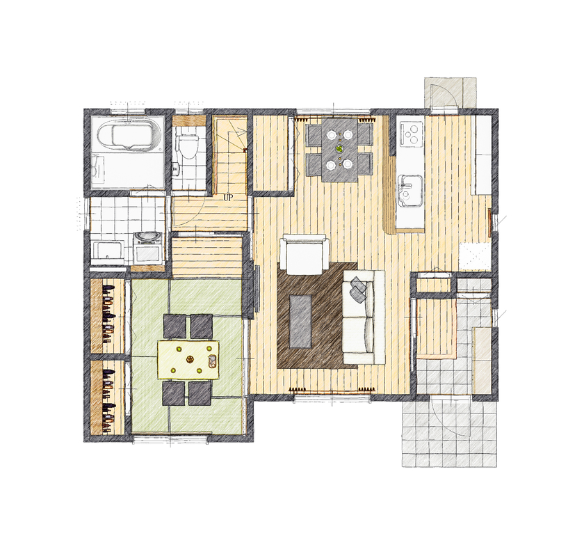 アイダ設計 【間取り図有/30坪台/収納充実/パントリー/高断熱・高気密】趣味部屋完成、憩いの空間で快適な住み心地の間取り図（4LDK）1階