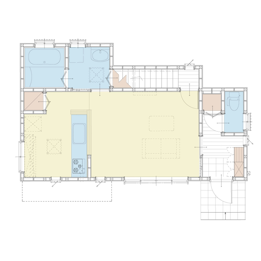アイダ設計 【間取り図有/20坪台/リゾート】海を望める陽光差し込む邸宅、太陽光発電で光熱費を抑えたエコ住宅の間取り図（3LDK）1階