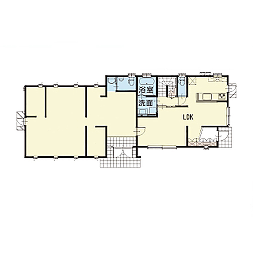 アイダ設計 【間取り図有/店舗併用/50坪台/収納充実】玄関収納が大きくスッキリ広々、オシャレなアクセントクロスの間取り図（3LDK）1階