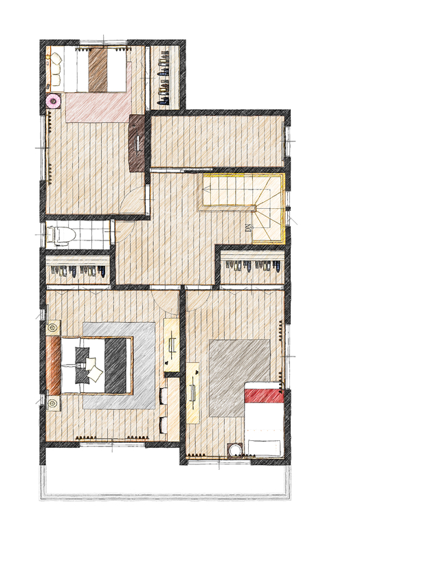 アイダ設計 【間取り図有/太陽光発電/30坪台/建て替え】家事ラク住宅設備や充実収納！暮らしの不便を解消した満足の家の間取り図（4LDK）2階