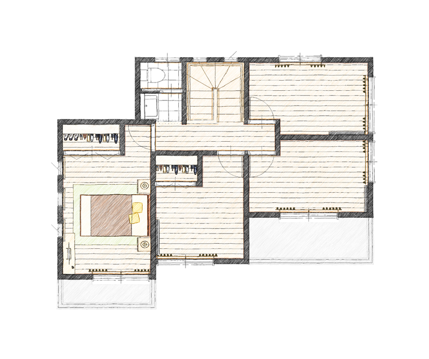 アイダ設計 【間取り図有/3階建て/30坪台】家族が安全で快適に過ごせる家を追求して実現の間取り図（5K以上）2階