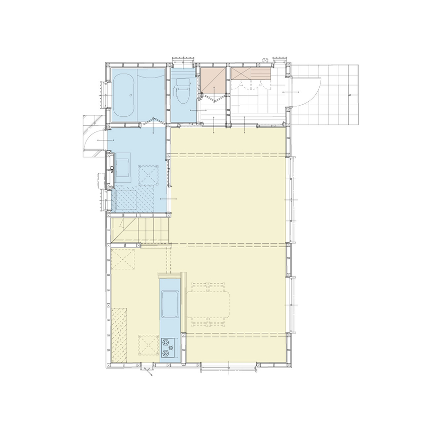 アイダ設計 【リゾートライフ/間取り図有/20坪台/趣味】家族で休暇を過ごす海前の別荘の間取り図（3LDK）1階