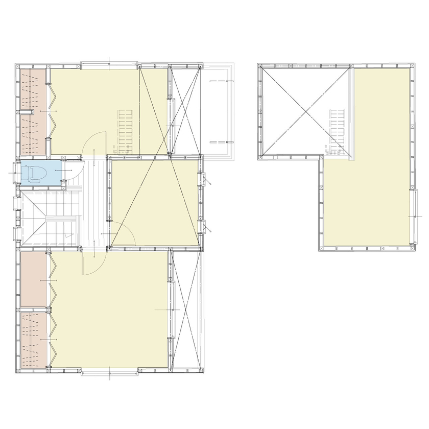 アイダ設計 【リゾートライフ/間取り図有/20坪台/趣味】家族で休暇を過ごす海前の別荘の間取り図（3LDK）2階