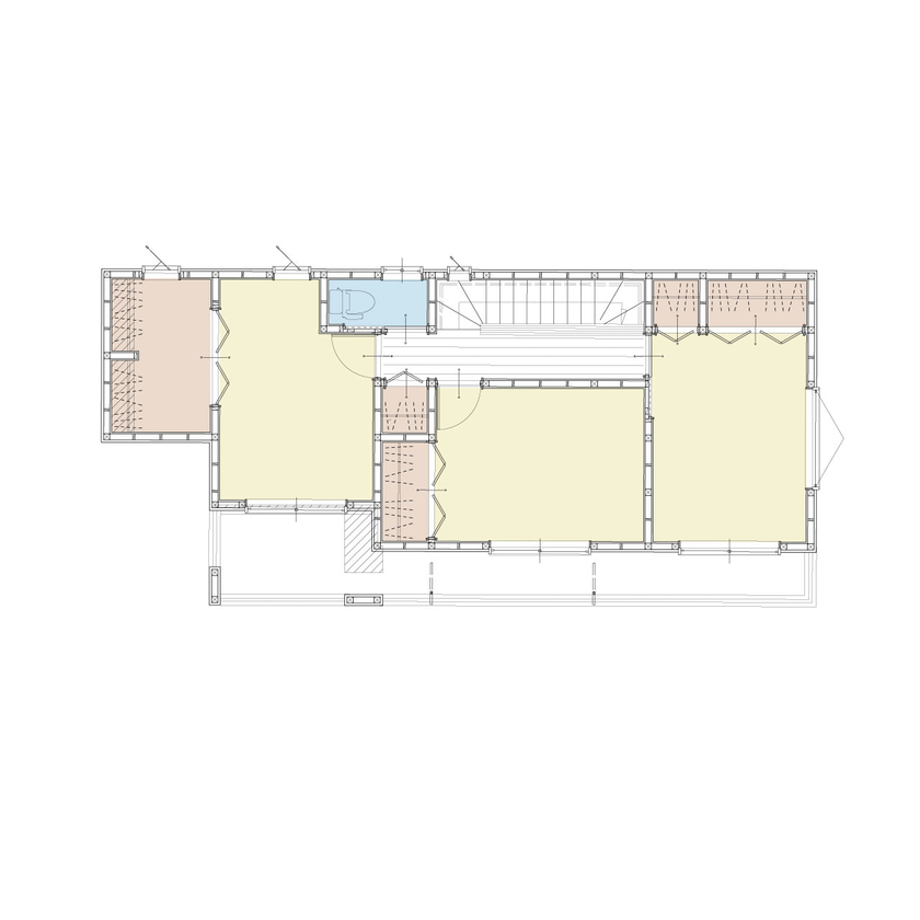 アイダ設計 【間取り図有/30坪台/収納充実/ペニンシュラキッチン】19帖の広々リビングは家族の憩いのスペースの間取り図（4LDK）2階