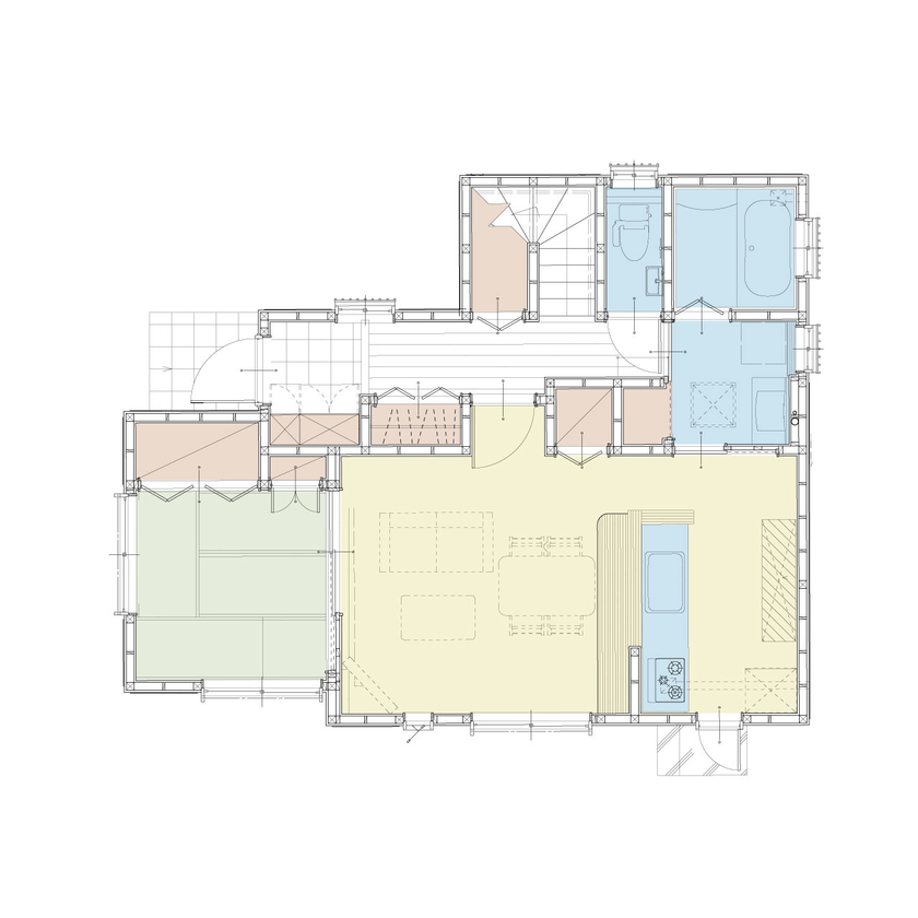 アイダ設計 【間取り図有/20坪台/バリアフリー/収納充実】カウンターキッチンで飲むのがお気に入りの間取り図（3LDK）1階
