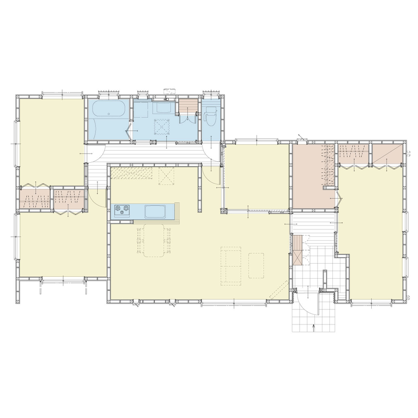 アイダ設計 【平屋/間取り図有/30坪台/収納充実】広いリビングにタタミコーナーご夫婦のこだわりが詰まった住宅の間取り図（4LDK）1階