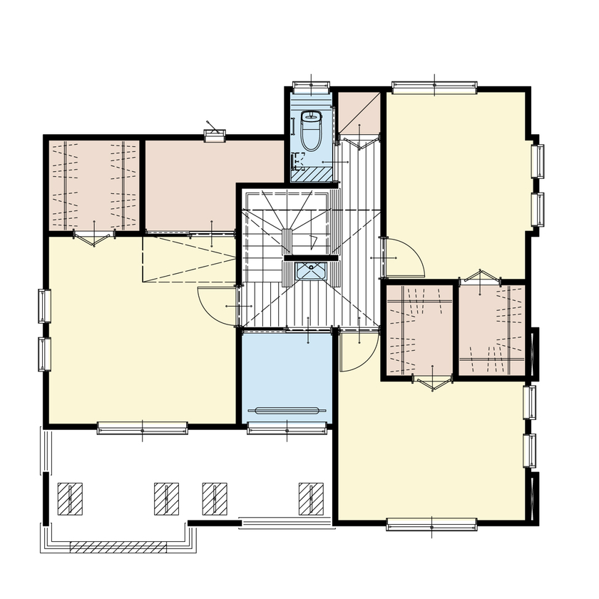 アイダ設計 【パントリー/家事ラク/間取り図】こだわりの収納スペースで綺麗な状態キープ　シンプルなローコスト住宅の間取り図（3LDK）2階