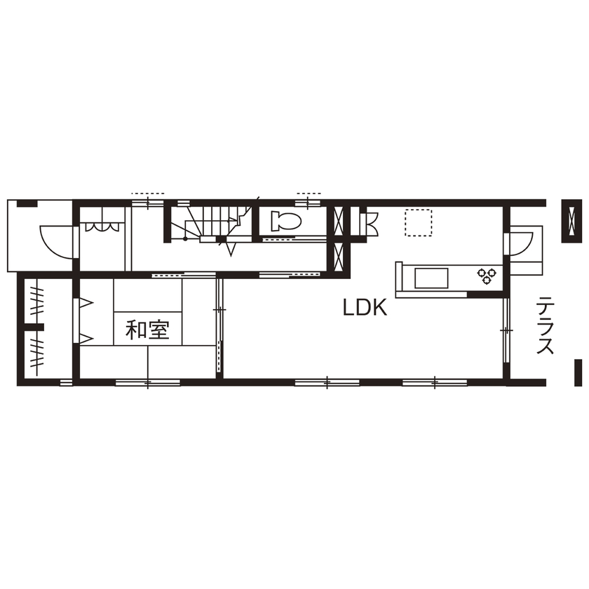 アイダ設計 【間取り図有/30坪台/小屋裏収納/バルコニー】空間を有効活用した、人目を気にしない裏庭のある家の間取り図（4LDK）1階