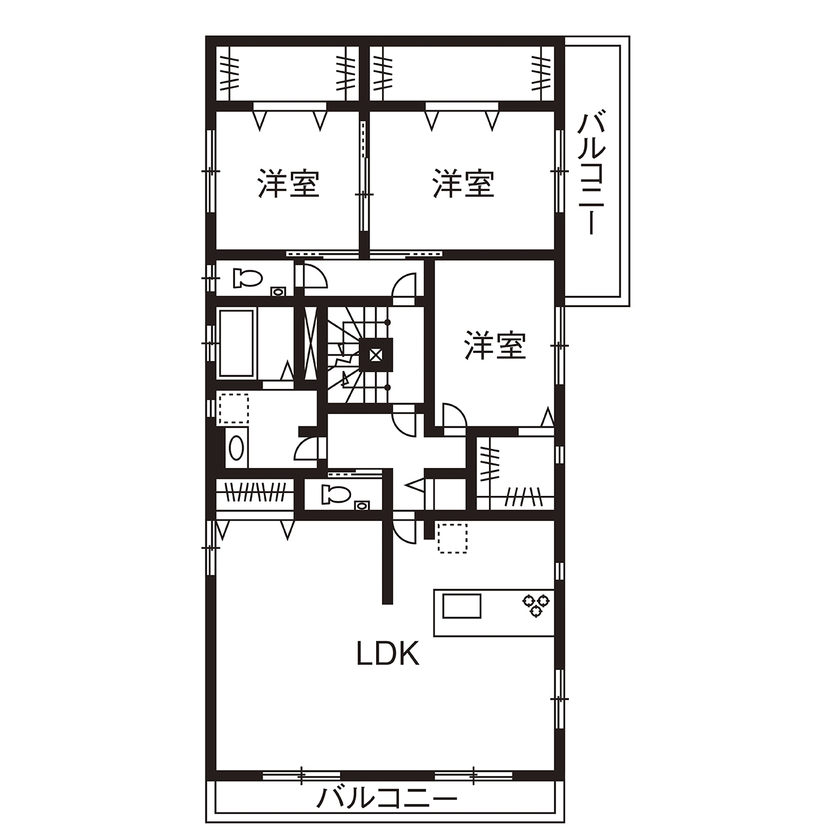 アイダ設計 【間取り図有/70坪台/屋上/三世帯住宅】完全分離で三世帯が叶える理想のライフスタイルの間取り図（5K以上）2階
