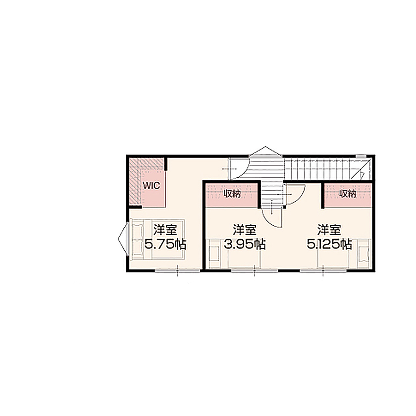 アイダ設計 【間取り図有/20坪台/家事動線】コストを抑えつつ、こだわりをすべて実現できたアメリカンテイスト住宅の間取り図（3LDK）2階