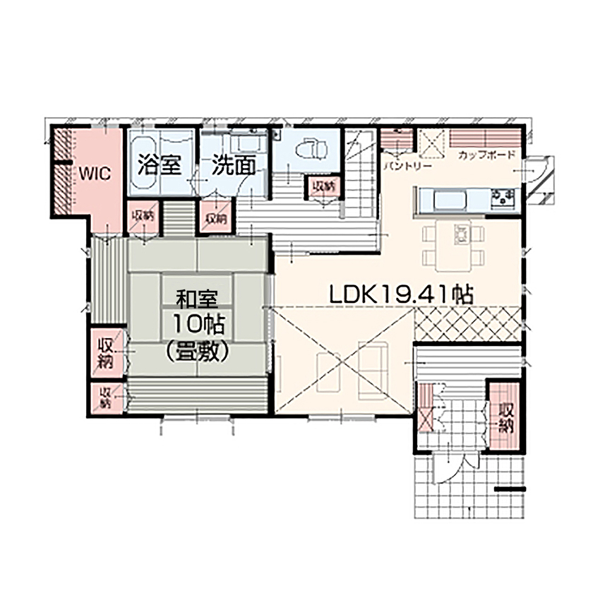 アイダ設計 【二世帯住宅/間取り図有/40坪台/吹き抜け/広々リビング】価格を抑えながら高耐震で開放的な家を実現の間取り図（3LDK）1階