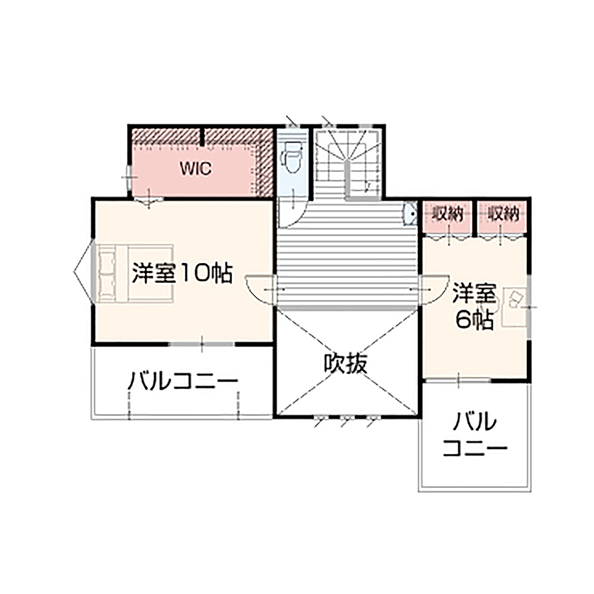 アイダ設計 【二世帯住宅/間取り図有/40坪台/吹き抜け/広々リビング】価格を抑えながら高耐震で開放的な家を実現の間取り図（3LDK）2階