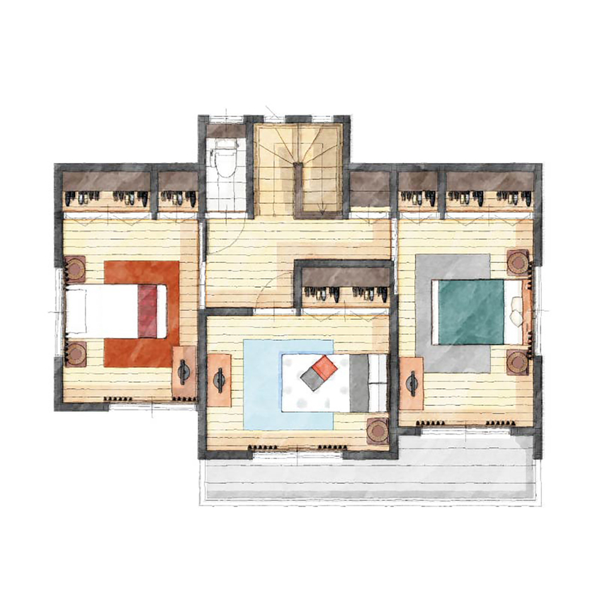 アイダ設計 【間取り図有/30坪台/ペットと暮らす/収納充実】ペットと家族が快適に過ごせる工夫が満載の家の間取り図（4LDK）2階