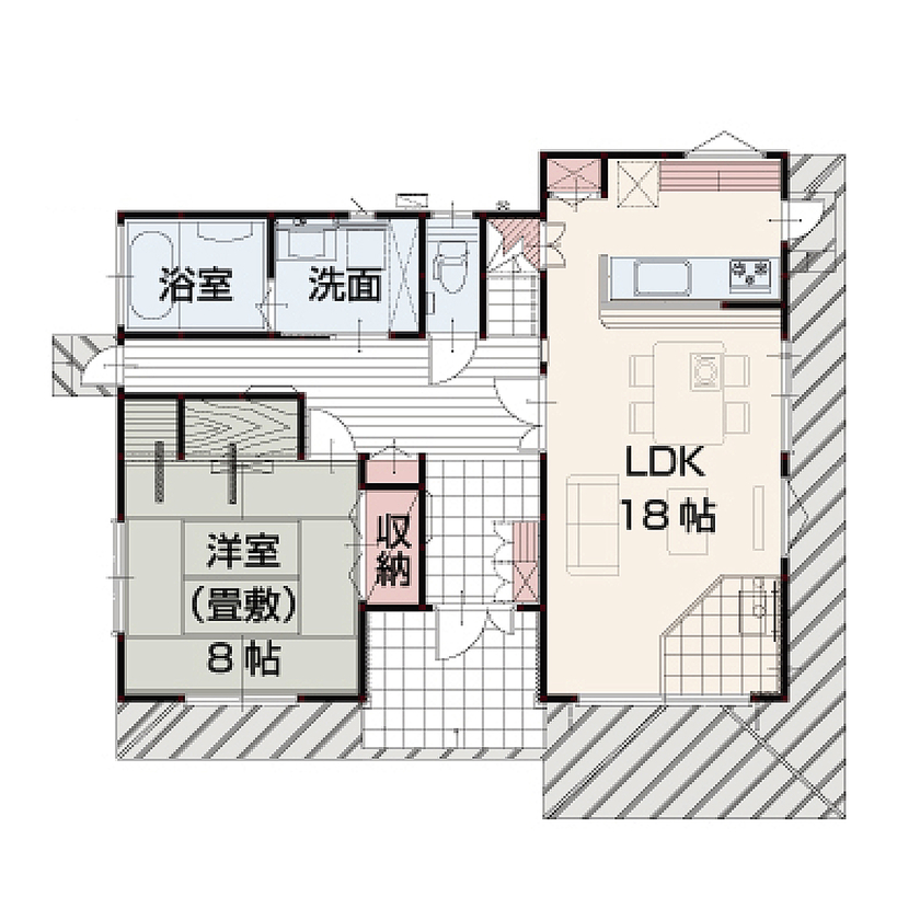 アイダ設計 【間取り図有/薪ストーブ/40坪台/スカイバルコニー】趣味とこだわりが詰まった、どこにいても楽しい家の間取り図（4LDK）1階