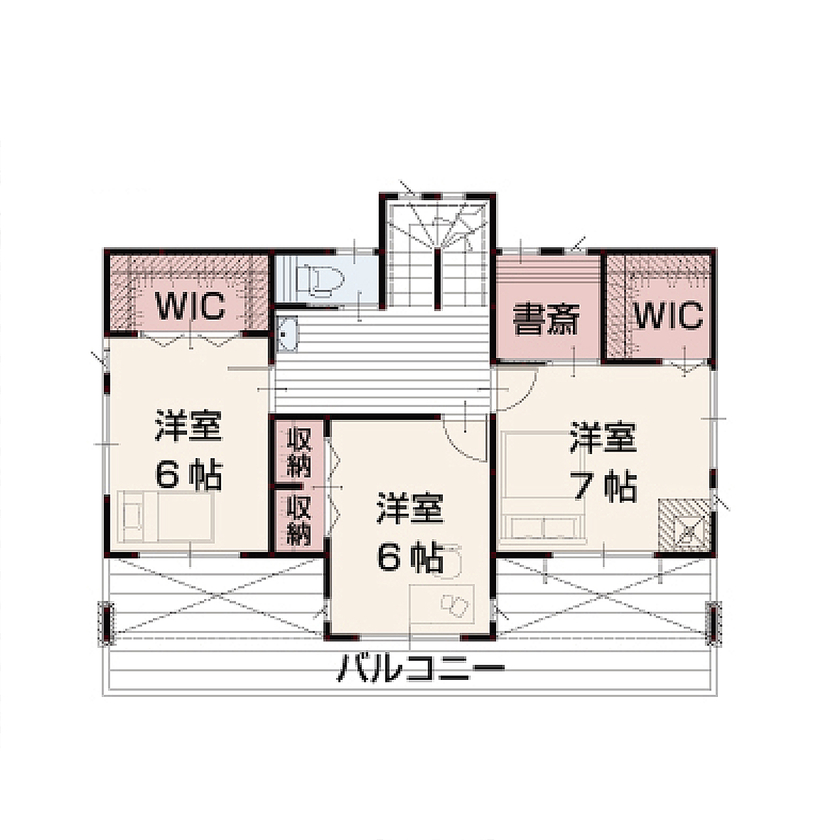 アイダ設計 【間取り図有/薪ストーブ/40坪台/スカイバルコニー】趣味とこだわりが詰まった、どこにいても楽しい家の間取り図（4LDK）2階
