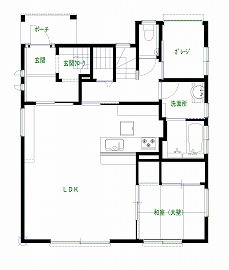 ハウスジャパン 【2000万円台｜間取り図有｜バイクガレージ】風景に映える白黒の家！バイクガレージで趣味も充実の間取り図（5K以上）1階