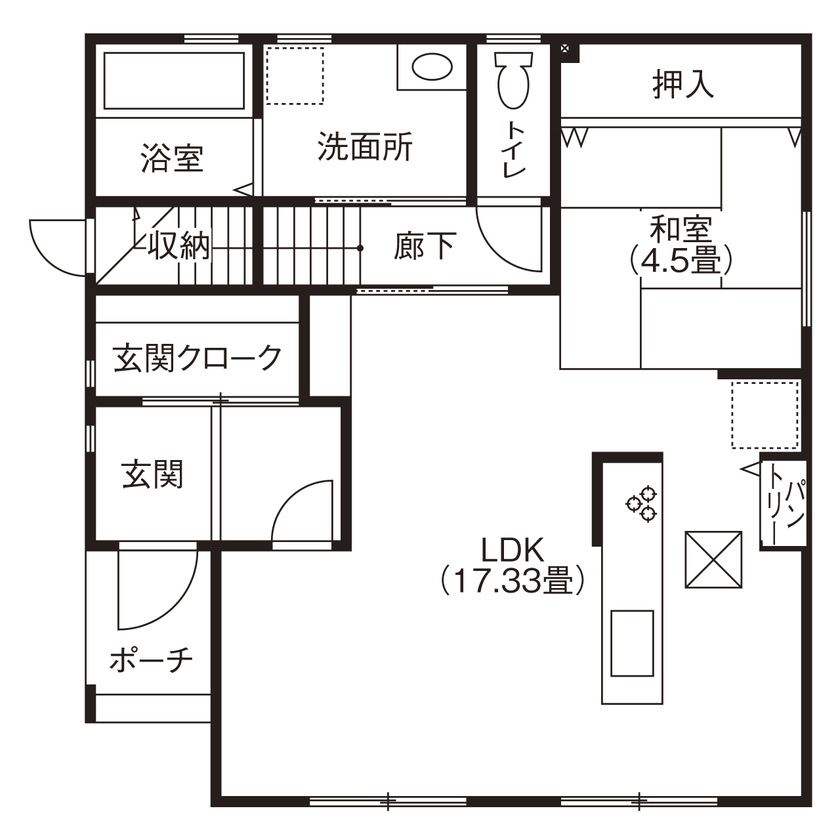 ハウスジャパン 【本体価格1840万円|間取り図有|30坪台】家事が楽になる回遊動線！和室のある快適な家の間取り図（4LDK）1階