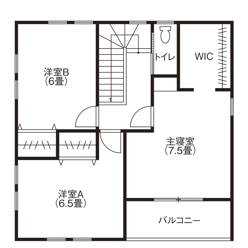 ハウスジャパン 【本体価格1690万円|間取り図有|ナチュラル|30坪】おしゃれな見せる収納！無垢材のあたたかい家の間取り図（3LDK）2階