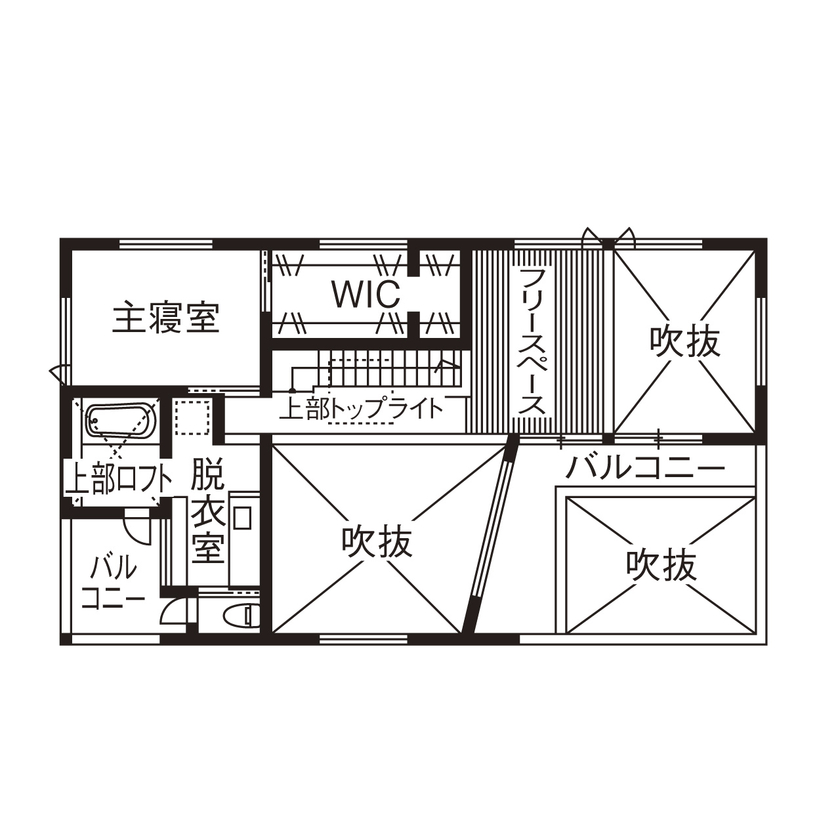 山下建設 【ZEH/ウッドデッキ】光と風が心地いい。素材、デザインにこだわった“自分らしい家”の間取り図（1LDK）2階