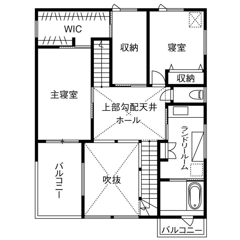 山下建設 【吹抜／ヌック／テラス／間取図】湘南の暮らしを満喫。シンプルモダンにアンティークな彩りを添えた住まいの間取り図（2LDK＋ロフト＋ヌック）2階