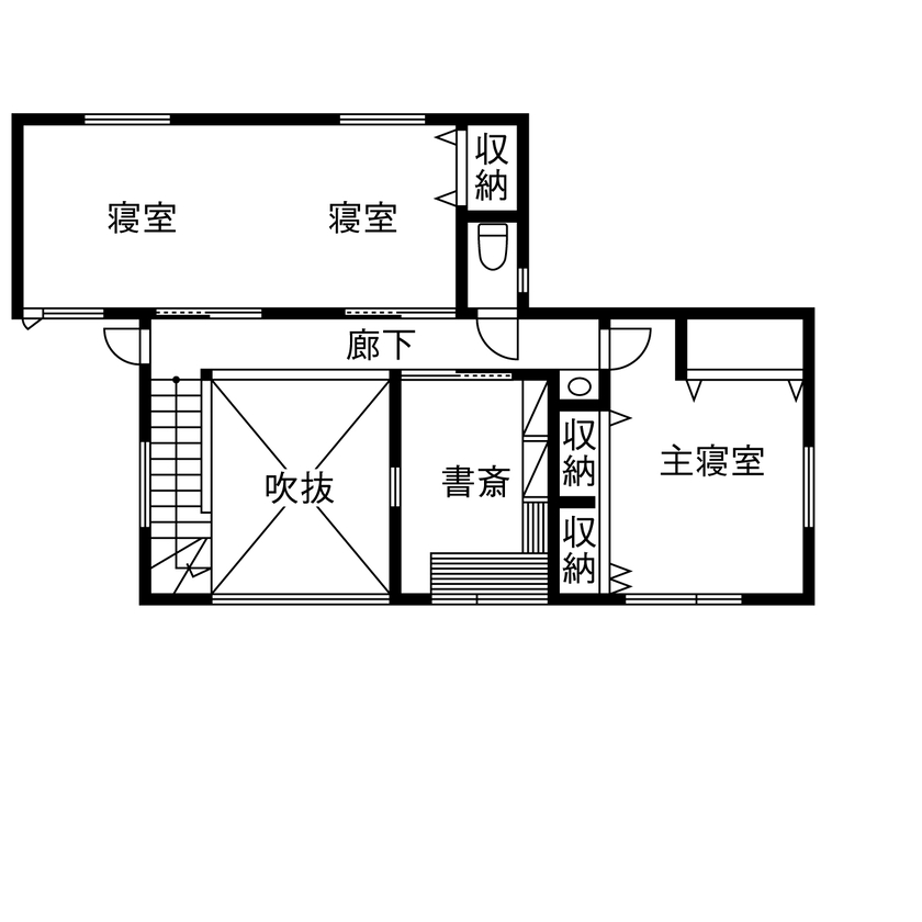 山下建設 【3000万円台／吹抜／テラス／間取図】光と風を感じ、大好きな電車を眺めながら最高の時間を過ごせる住まいの間取り図（2LDK+書斎）2階