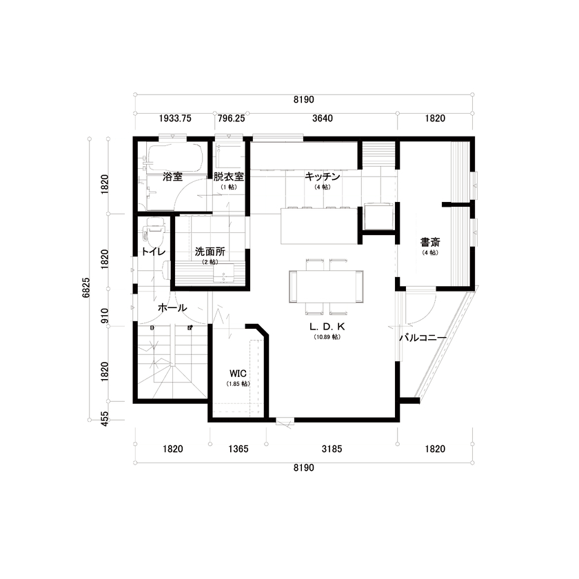 イワキ 【間取り図有/店舗併用住宅/3階建て】30坪の狭小地に建つ3F建ての店舗併用住宅の間取り図（5LDK＋店舗）2階