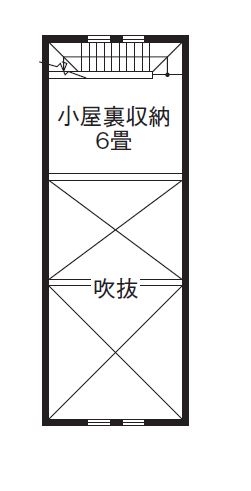 NANA HOME（川越） 【埼玉県/1500～2000万円/30坪/間取り】10回以上のプラン相談で本場アメリカンハウスを実現<平屋＋ロフト>の間取り図（3LDK+小屋裏収納）小屋裏