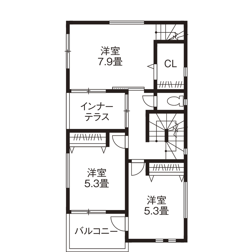 NANA HOME（川越） 【川越市／30坪台／間取り有／ルーフバルコニー/インナーテラス】セカンドリビングで自由でおしゃれな家にの間取り図（3LDK）2階