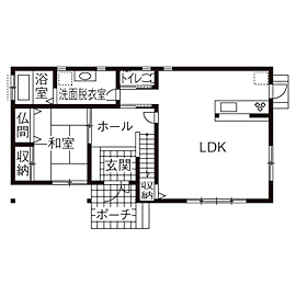 熊澤工務店 【総額3200万円台×42坪｜間取り図有】コストを抑えて叶った、2台分ガレージ付の趣味を楽しむ快適な住まいの間取り図（５LDK+ガレージ）1階
