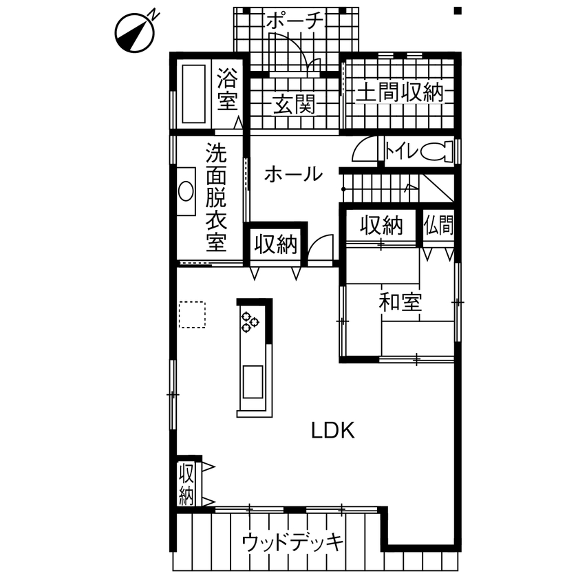 熊澤工務店 【総額3000万円未満×44.3坪｜間取り図有】いつまでも飽きのこない、大人シンプルが活きる和モダンの家の間取り図（4LDK+納戸+書斎）1階